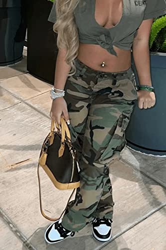 Women's Plus Size Cargo Camo Pants High Waist Slim Fit Camouflage Jogger Pants Sweatpants with Pockets4