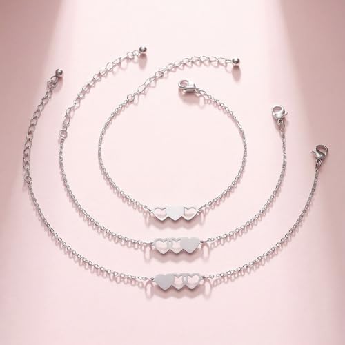 Image of 2 /3Pcs Big Middle Little Sis Heart Adjustable Braided Bracelet Set | Matching handmade sister friendship bracelets, sweet jewelry gifts for sisters, BFF friends, women and teengirls