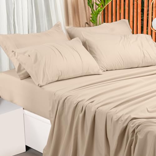 Image of Utopia Bedding King Size Sheet Set - Bulk Pack of 8 Bed Sheets Set - Soft Brushed Microfiber - Deep Pockets - Shrinkage & Fade Resistant - Easy Care (Beige)