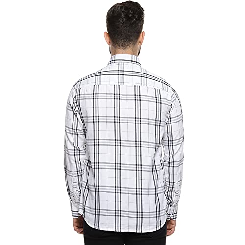 Image of Campus Sutra Cahoot Men's Checkered Regular Button Down Shirt (CT SUMR21SHRT PNCHK34 M PLN WHBU M White:Blue M)