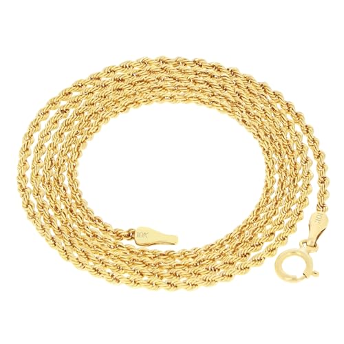 Nuragold 10k Real Yellow Gold 1.5mm Rope Chain Diamond Cut Necklace (14