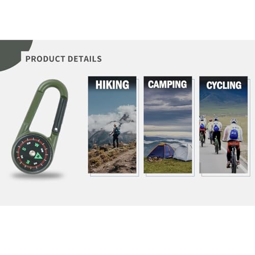 Brújula de bolsillo doble cara con mosquetón para llavero portátil para camping y actividades al aire libre miniatura 5