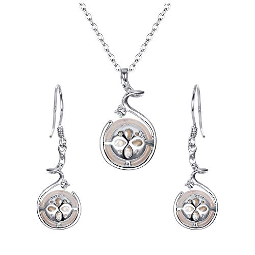 Elequeen 925 Sterling Silver Pearl Necklace Sets Cz Cream Freshwater Cultured Pearls Pendant Dangle Earrings Jewelry, Valentine's Day/Mother's Day/Christmas Jewelry Gift For Girlfriend/Mom #TOP4