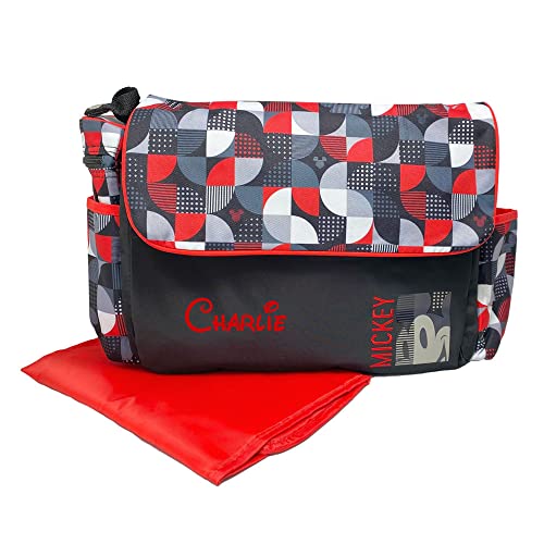 Mickey Mouse Diaper Bag Officially Licensed Disney Red and Black Geo Multi-Function Baby Bag with Custom Name - Multi Piece - Thumbnail 4