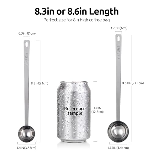 Image of U-Taste Coffee Scoop 1&2 Tablespoon: 18 /8 Stainless Steel Measuring Scooper for Ground Coffee, Bean, Powder, Espresso, 6.9in Long Handle Metal Meaure Spoon for Canister, Jar(1&2Tbsp /15&30ml, Silver)