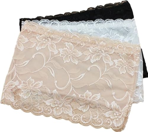 Women's Floral Lace Mock Camisole, 3-Pack, Black/Beige/White, Hip Length Coverage, Modesty Panel