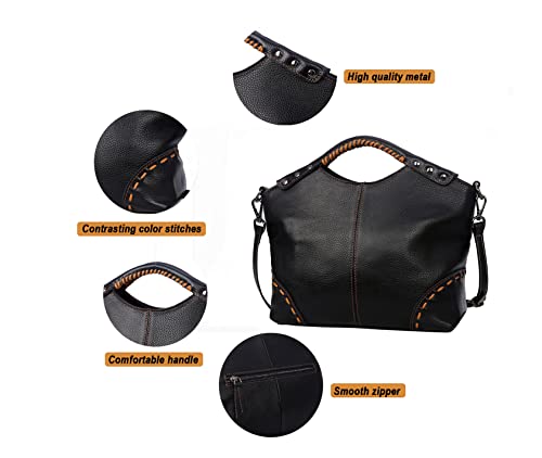 Image of HESHE Leather Purses for Women Crossbody Bags Satchel Shoulder Handbag | Genine Leather,Large Roomy Hobo Bags Retro Crossbody Purses Ladies Tote Top Handle Handbags for Work,Travel and Daily Use