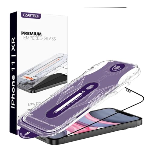 Image of Czartech Auto-Align Tempered Glass For iPhone 11 | iPhone XR Edge-To-Edge Protector Screen Guard Protector Full Coverage Glass With Quikfix Application Kit