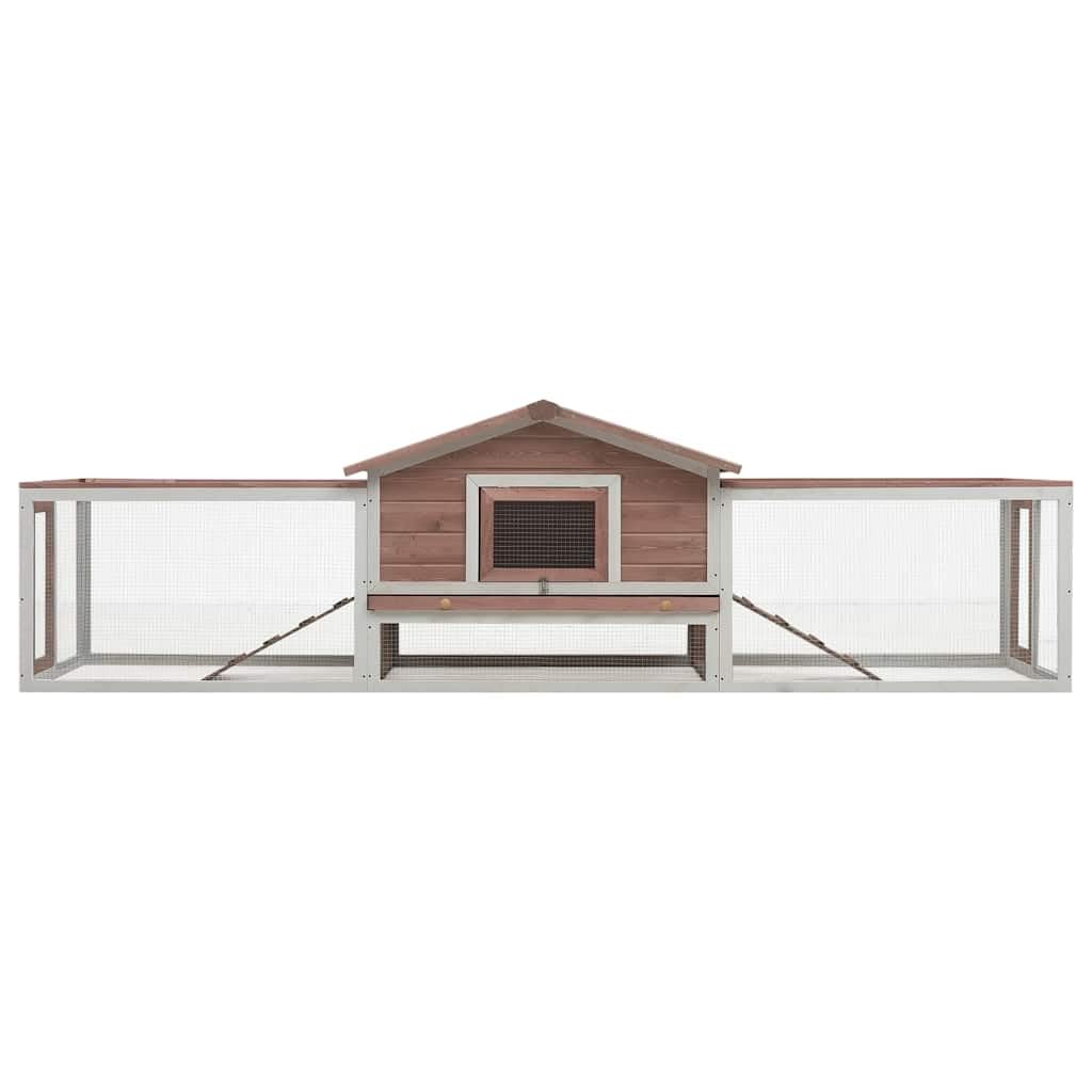 Kaninchenstall Mokka 310x70x87 cm Massivholz Kiefer und Tanne mit Eisendrahtgewebe, wetterfestes Dach, Ausziehbares Schubfach, rutschfeste Rampe