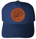 Fort Pierce Florida Adventure Awaits Souvenir Trucker Hat Unisex Mesh Back Snapback with Engraved Leather Patch Navy