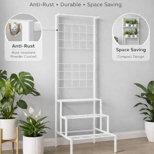 Image of Giore 4-Tier Plant Stand with Premium White Finish, Large Indoor & Outdoor Living Room, Balcony & Patio, Flower Pot Display Shelf, Home Dcor, Plant stand For Balcony