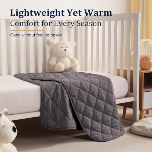 Image of BEDSUM Toddler Quilt 43x60, Microfiber Kids Quilt Toddler Bed, Dark Grey | Lightweight Soft Comfort for Toddler Beds, Daycare, Preschool Naps, Boys Girls, Machine Washable All Season Toddler Comforter