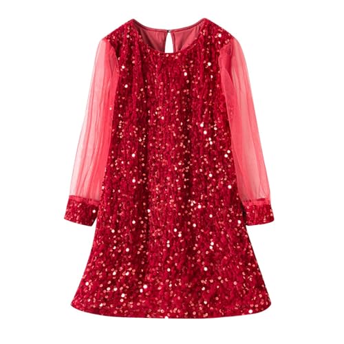 Baby Mädchen Glitzer Kleid Sheer Mesh Langarm Ballkleid Tüll...
