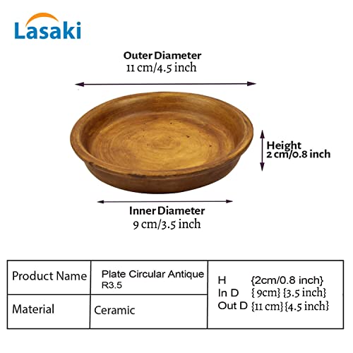 Image of Lasaki Round Ceramic Trays (Plates Saucers) for Pots, planters, Flower, Succulent(Set of 2,Antique 1,3.5 inch) R3.5(Plants not Included)
