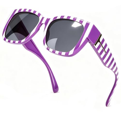 Image of SIPHEW Mirrored Sunglasses Polarized Fit Over Glasses for Women - Trendy Large Square w UV400 Protection Sun Glasses
