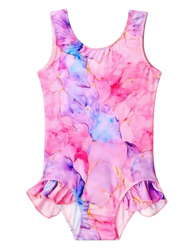 Snowheart Girls Bathing Suit Toddler Swimsuit Girl Hawaiian Floral Ruffle One-Piece Breathable Swimwear 4-10T