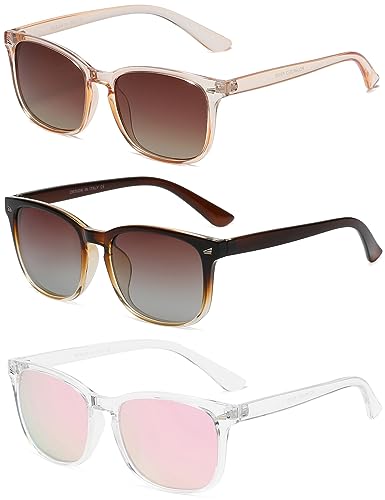DUSHINE Polarized Sunglasses for Women Classic Retro Style UV400 Protection (3 Pack)