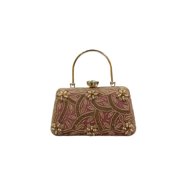 SEA MOUNT Women's Handcrafted Embroidered Clutch Bag with Metal Handle