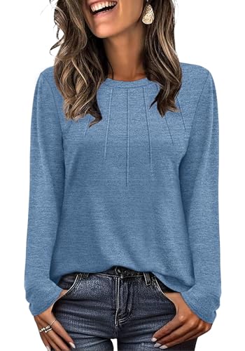 WIHOLL Long Sleeve Tops for Women Fall Fashion Dressy Casual Ladies Tops Lightweight Women's Sweatshirts Size 22-24 Blue XXL