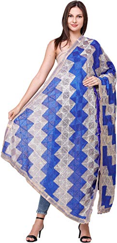 Phulkari Dupatta from Punjab with Embroidery and Gota Border