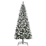 HOMCOM Árbol de Navidad Artificial Plegable 180 cm con Nieve Ignífugo con 618 Ramas 30 Bayas 34 Piñas Hojas de PVC Apertura Automática y Soporte Metálico Decoración Navideña para Interior Verde