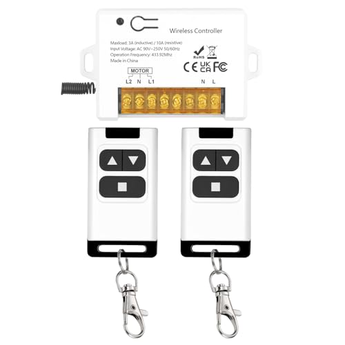 Interrupteur Moteur AC Sans Fil 90-250V pour Porte de Garage, Store Électrique, Serrure, Pompe - Télécommande Avant/Arrière avec 2 Émetteurs