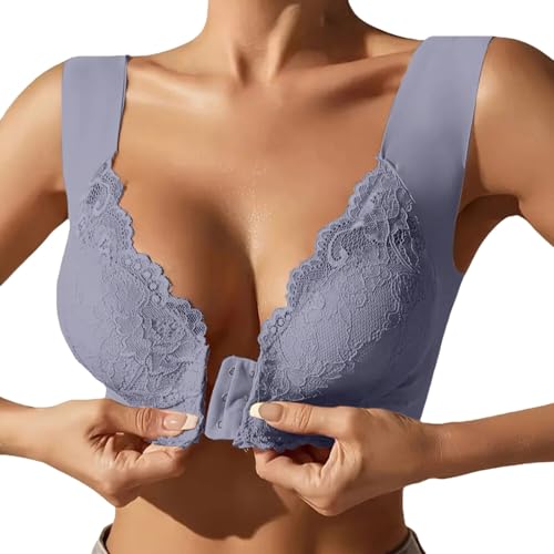 Brasier sin costuras con cierre frontal y sin varillas, talla grande, hace que los pechos grandes se vean pequeños, transpirables, para mujer, gris, L
