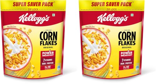 Image of Kellogg's Corn Flakes Original | Power of 5: Energy, Protein, Iron, Vitamins B1, B2, B3 & C| Corn Flakes, Breakfast Cereal | Naturally Cholestrol Free875g /900g(Weight may vary) (Pack of 2)