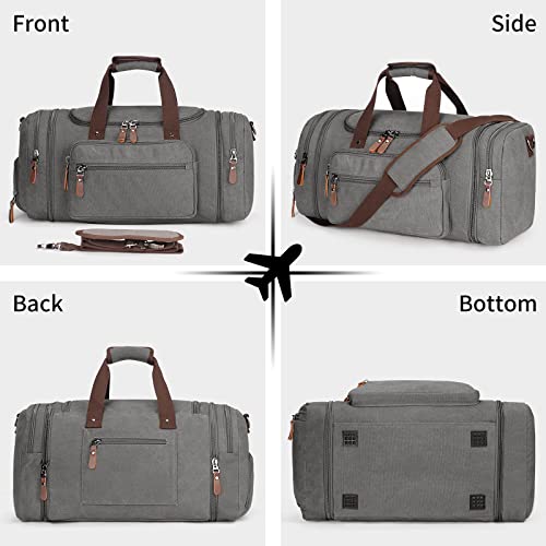 Image of Duffle Bag for Men 45L /55L Canvas Travel Bag with Shoe Compartment Waterproof Weekender Overnight Bag Duffel Bag, Grey, Duffle Bag for Travel With Shoe Compartment