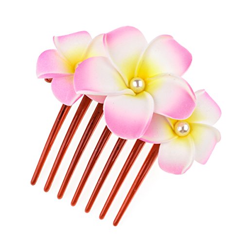 Accesyes Plumeria Hair Clips Hawaii Hairpin Bobby Pin Flower Foam Hair Clip Plumeria Rubra Flower Headpiece Accessory Hair Combs (Pink)