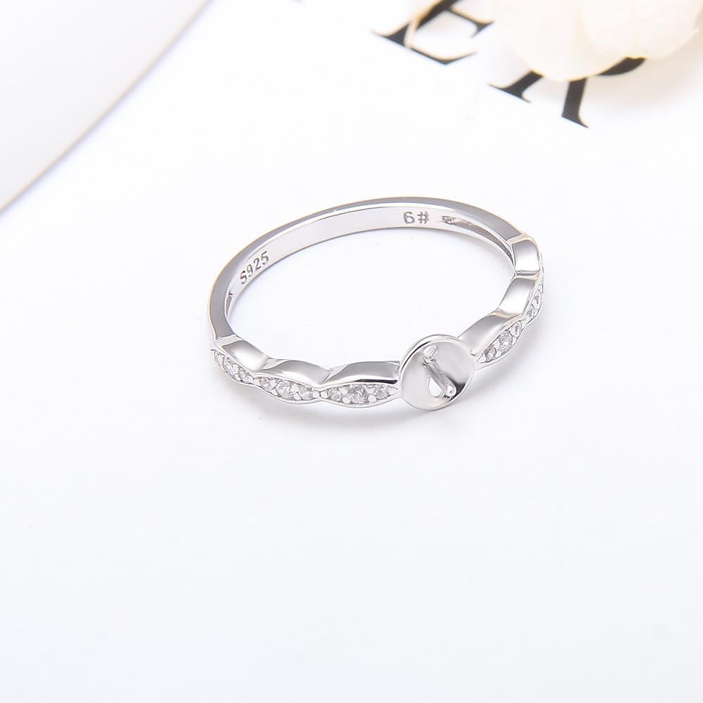 925 Sterling Silver Twisted CZ Gemstone Pearl Ring Mounting for Women in Size 6/7/8/9/10