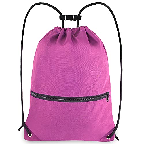 Beegreen Pink Drawstring Backpack Gym Sports Bag With Front Zipper Pocket And Inner Pocket Large 18.5" L X 13.8" W Cinch Sack Workout String Sackpack For Men Women #TOP11