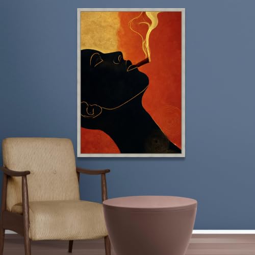 Peinture sur toile haute définition silhouette cigare dorée décoration murale premium 80x120 cm - 2