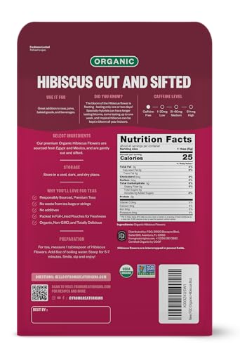 Image of FGO Organic Hibiscus Flowers, Cut and Sifted, Loose Tea, 8oz Resealable Bag, Packaging May Vary (Pack of 1)