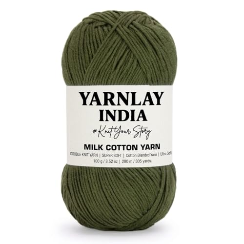 Image of Yarnlay 3 Ply Soft Milk Cotton Yarn for Crochet Knitting, Amigurumi, Punch Needle .DIY Crafts, Summer Wear,Flowers Toys & Cushion Covers 100g (250m) (Shade 13: Mehendi Green)
