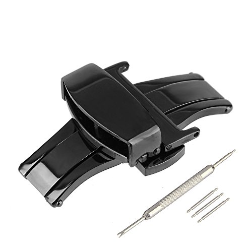 Preisvergleich Produktbild Beauty7 22mm Schwarz Faltschließe Uhrenarmband Schließe Schnalle Ersatzschließe mit Zubehör 3 Federstege + Federstift