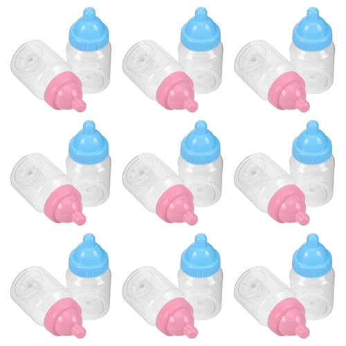 LIFKOME 24 Pièces Lot de Biberons Miniatures Réutilisables Plastique Bleu et Rose pour Bonbons Boîtes à Bonbons Remplissables pour Décoration et Cadeaux...