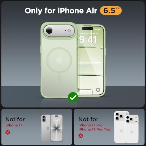 Image of Miracase Magnetic for iPhone Air Case with Screen Protector(Compatible with MagSafe), Slim Thin Translucent Matte Military-Grade Protected Phone Cover for iPhone 17 Air 6.5 inch, Green