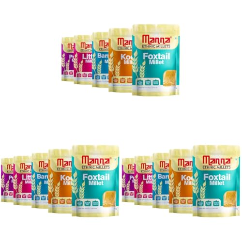 Image of Manna Millets 5Kgs, Whole Grains, Combo pack of 15, Foxtail, Kodo, Little, Barnyard, Proso. Certified Low GI, Unpolished Natural Grains 1kg (Pack of 5)