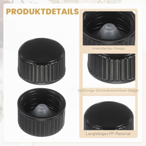 QUARKZMAN 32 Stück Phenolharz Deckel 18mm Poly Dichtung Schraubverschlüsse Plastik Ersatz Flaschenverschlüsse Gewinde Plastikdeckel Für Chemikalien Lebensmittel Kosmetik Flaschen Schwarz
