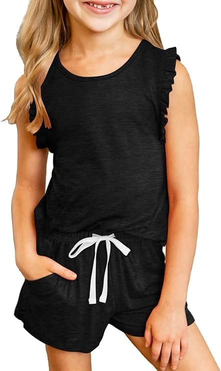 Girls Summer Outfits Girl Clothes Sleeveless Tops and Shorts Set with Pockets Size 4-13 Years