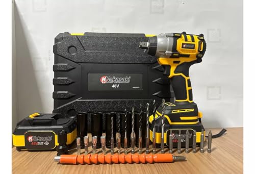 Chave De Impacto Furadeira Parafusadeira 48v Brushless Profissional Com 2 Baterias 35 Peças