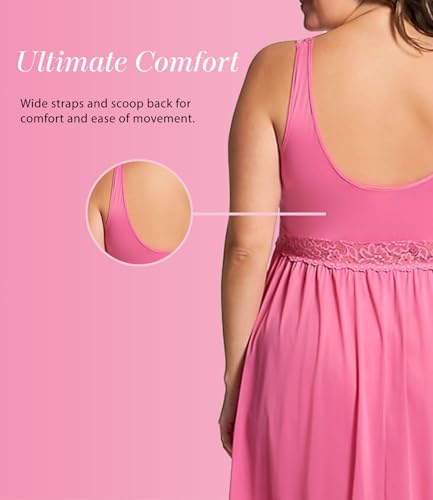 Image of Exquisite Form Women's 70807 Nylon Tricot Sleeveless Long Nightgown with Floral Lace