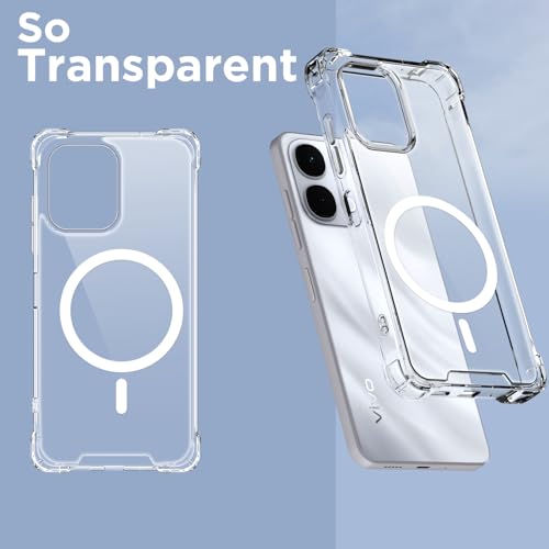Image of Pikkme Back Cover for Vivo T5x / Vivo Y51 Pro /iQOO Z11x 5G Mag-Safe Shockproof PC + TPU Protective Case Magnetic Support Bumper Case (Transparent Mag-Safe)