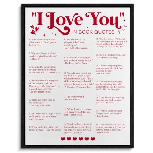 Framed Canvas Wall Art I Love You in Book Quotes Poster Print Wall Decor Aesthetic Love You Painting for Living Room Home Office Bedroom Decoration 11.5x15 Inches
