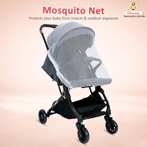 Image of Infantso RIDE-X Premium Baby Stroller / Pram Auto Fold with 5 Points Safety Harness, Multi Level seat Recline & Spacious Cushioned seat, One-Hand Fold and 360 Rotating Wheels, Travel Friendly, Extendable Canopy, Adjustable Footrest, Shock Absorption Wheels, Lightweight Stroller for 0 to 3 Years (Grey)