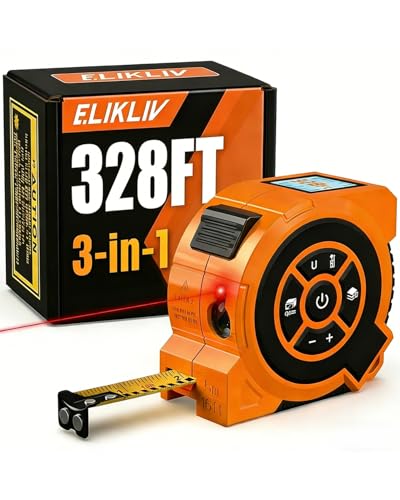 328Ft 3-in-1 Digital Laser Tape Measure Rechargeable Measuring Tool &16Ft Auto-Lock Tape Measure Movable Magnetic Hook with Area/Volume/Pythagorean, Ft/in/M/Ft+in for Construction;Woodworking;Home DIY