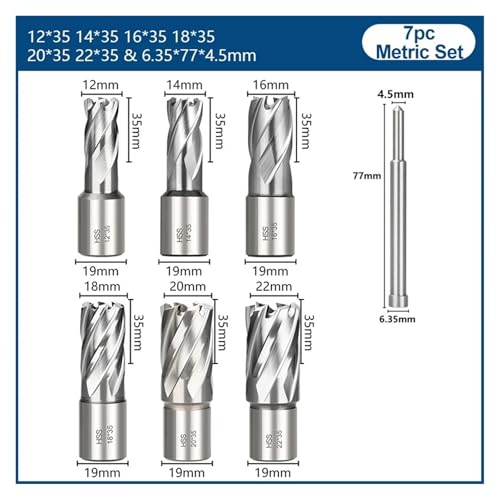 Fresadora magnética de 7 uds con juego de brocas de núcleo HSS y vástago hueco de 12-22mm 5