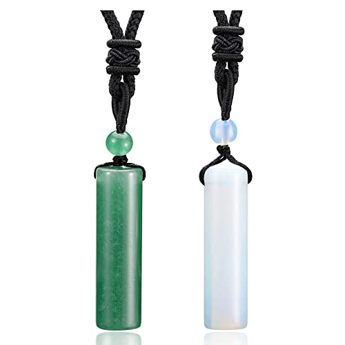 Top Plaza 2 Pcs Green Aventurine Opal Healing Crystal Stone Necklaces For Men Women Cylindrical Pendant Amulet Protection Necklaces Adjustable Braided Cord Natural Quartz Gemstone Necklace Jewelry #TOP20
