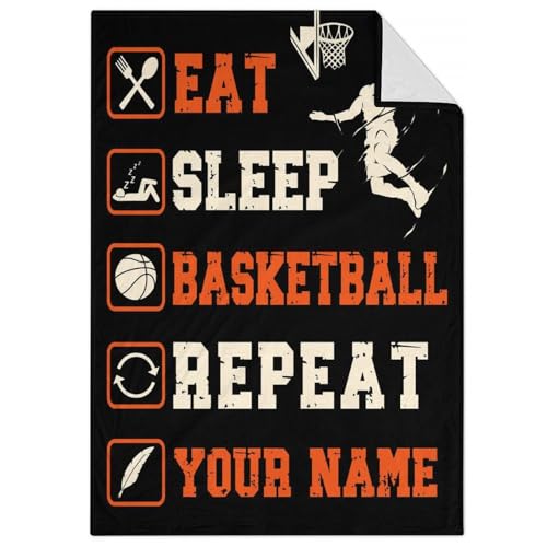 Mercuryelf Custom Basketball Throw Blanket - Soft, Fuzzy & Warm - 30x40 Inches Small Blankets for Lap, Crib - Black Sports Funny Throws Gift for Basketball Lovers
